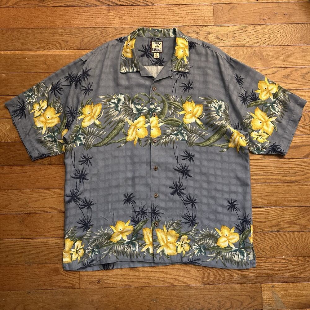 Tommy Bahama 100% Silk Hawaiian Camp Collar Short Sleeve Button Up Shirt XL